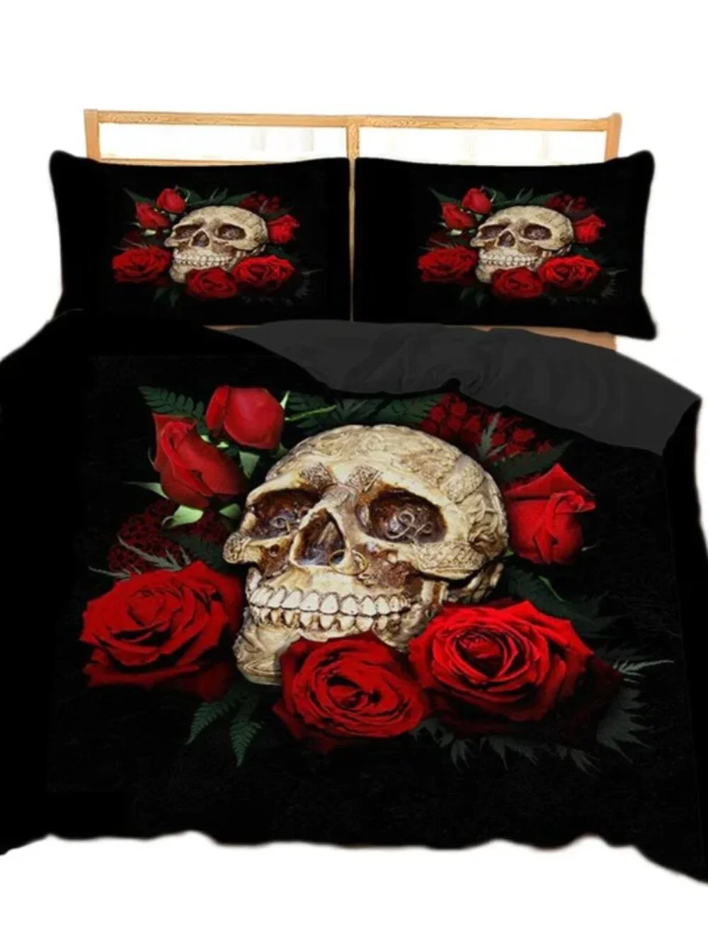 Skull and roses QUEEN size 3 piece Duvet set, NWT! Beautiful!